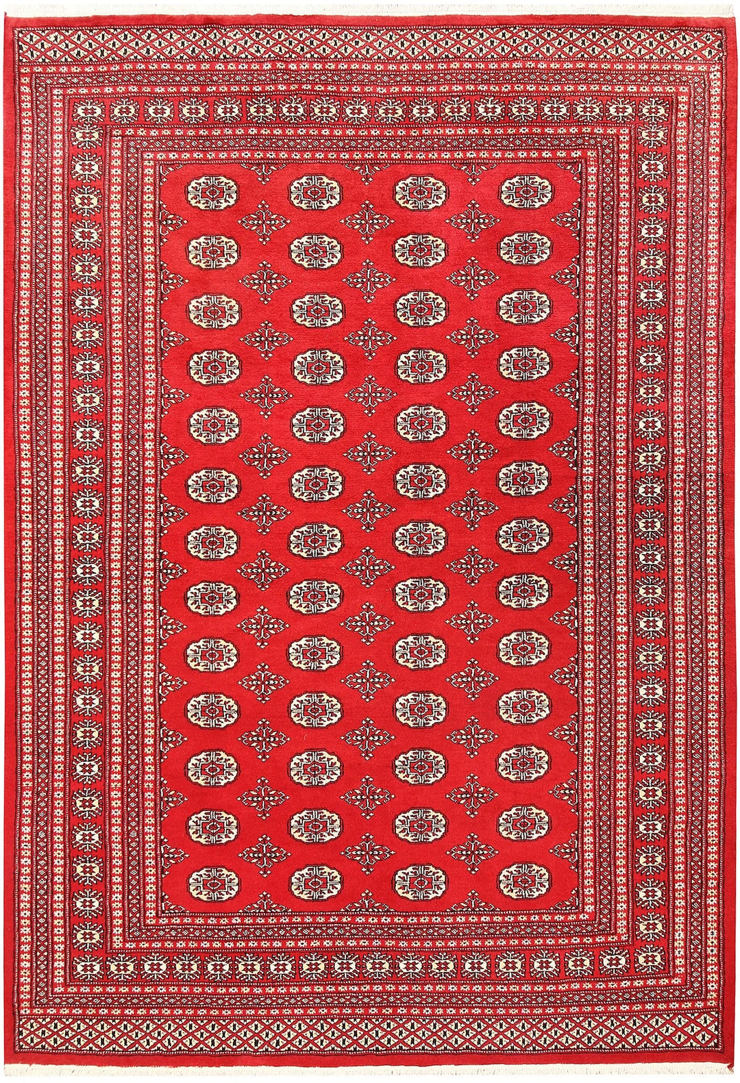 Red Pakistani Bokhara Rug 6' 2" x 9' Hand-Knotted | No. QA27858