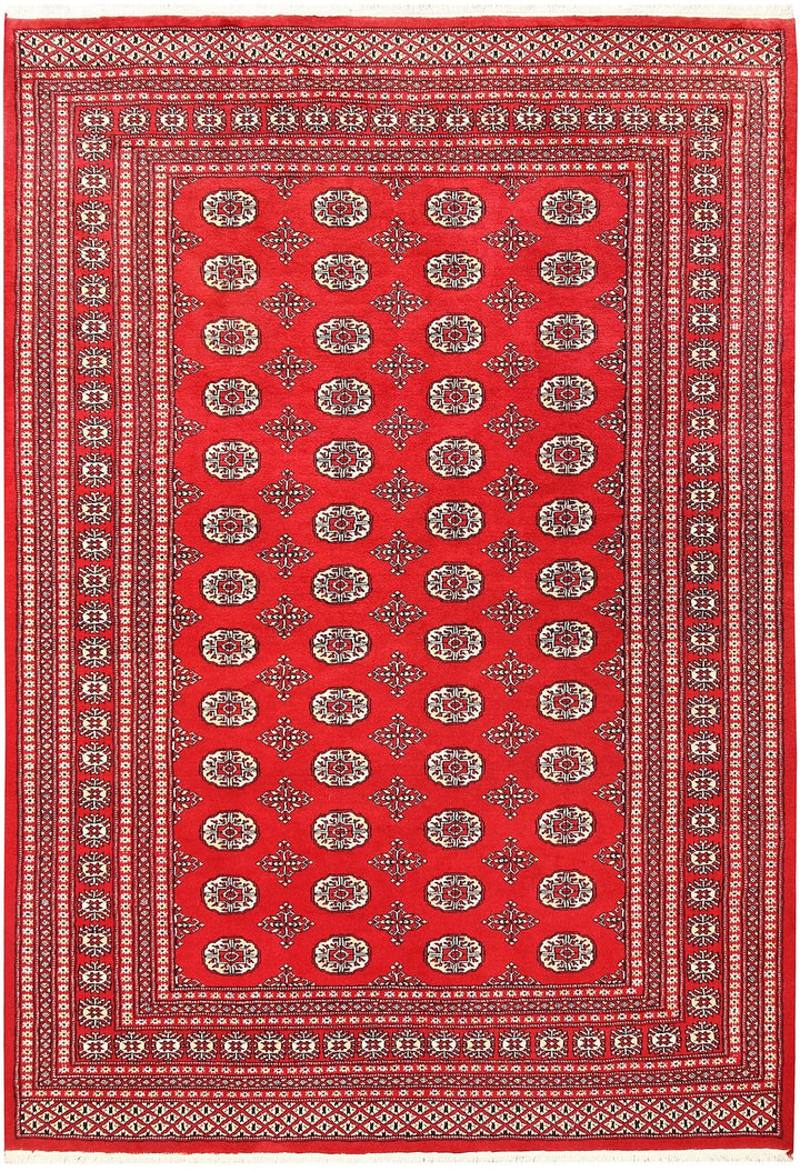 Red Pakistani Bokhara Rug 6' 2" x 9' Hand-Knotted | No. QA27858