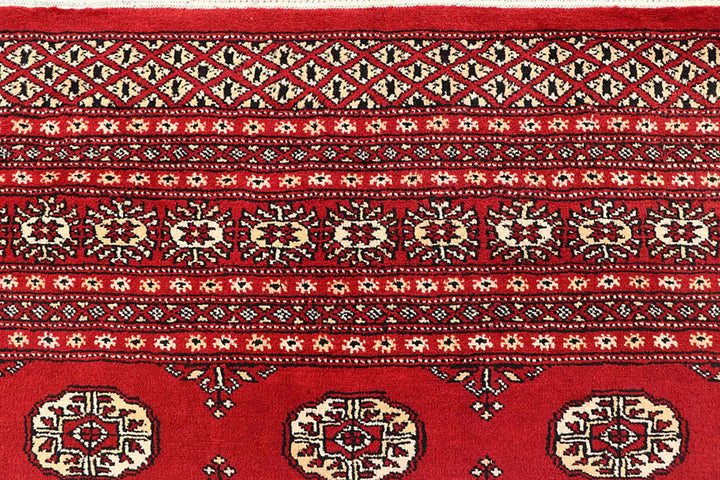 Red Pakistani Bokhara Rug 6' 2" x 9' Hand-Knotted | No. QA27858