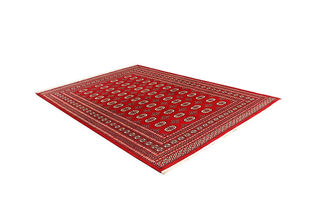 Red Pakistani Bokhara Rug 6' 2" x 9' Hand-Knotted | No. QA27858