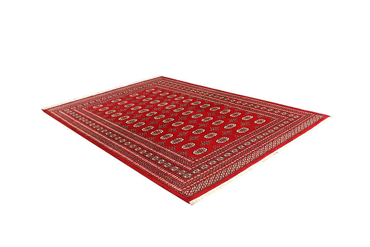 Red Pakistani Bokhara Rug 6' 2" x 9' Hand-Knotted | No. QA27858