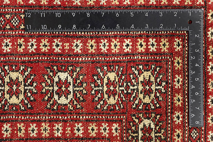 Red Pakistani Bokhara Rug 6' 2" x 9' Hand-Knotted | No. QA27858