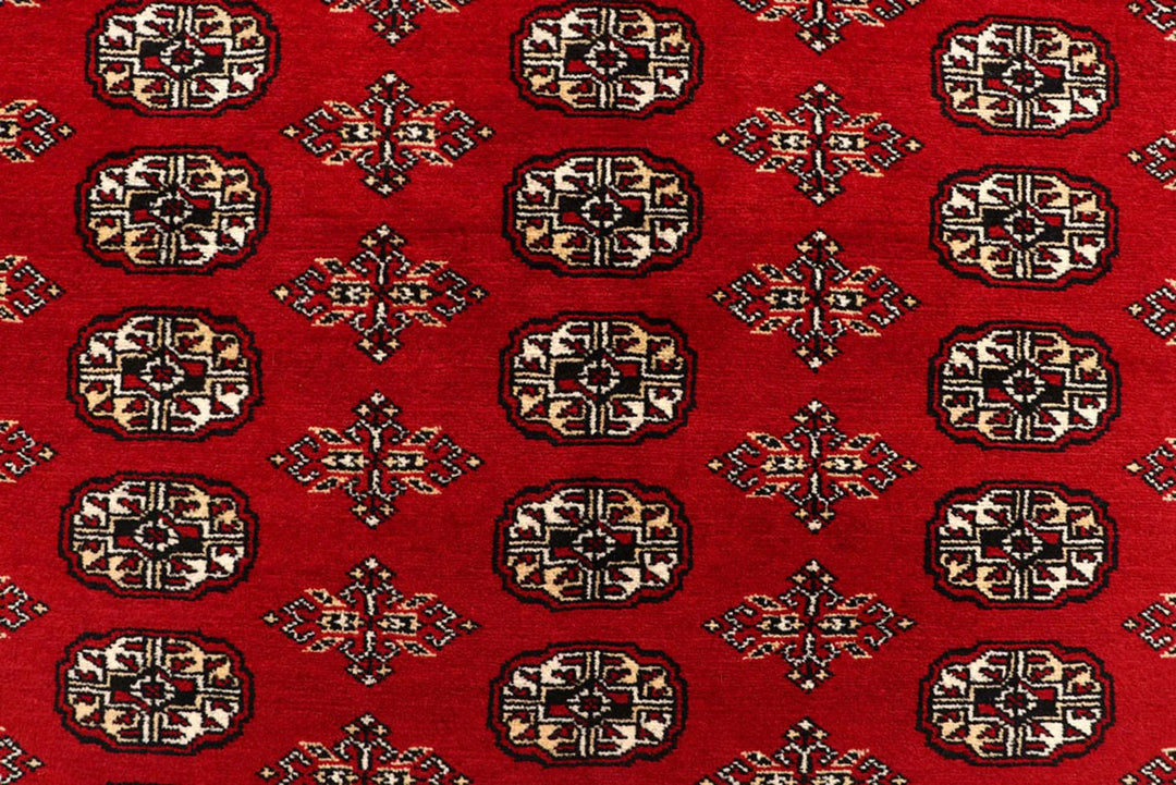 Firebrick Red Pakistani Bokhara Rug 8' x 10' 4" Hand-Knotted | No. QA27881