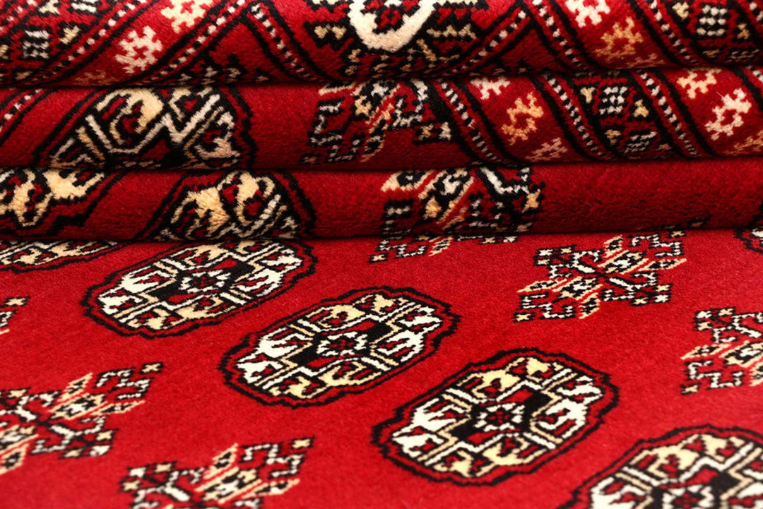 Firebrick Red Pakistani Bokhara Rug 8' x 10' 4" Hand-Knotted | No. QA27881