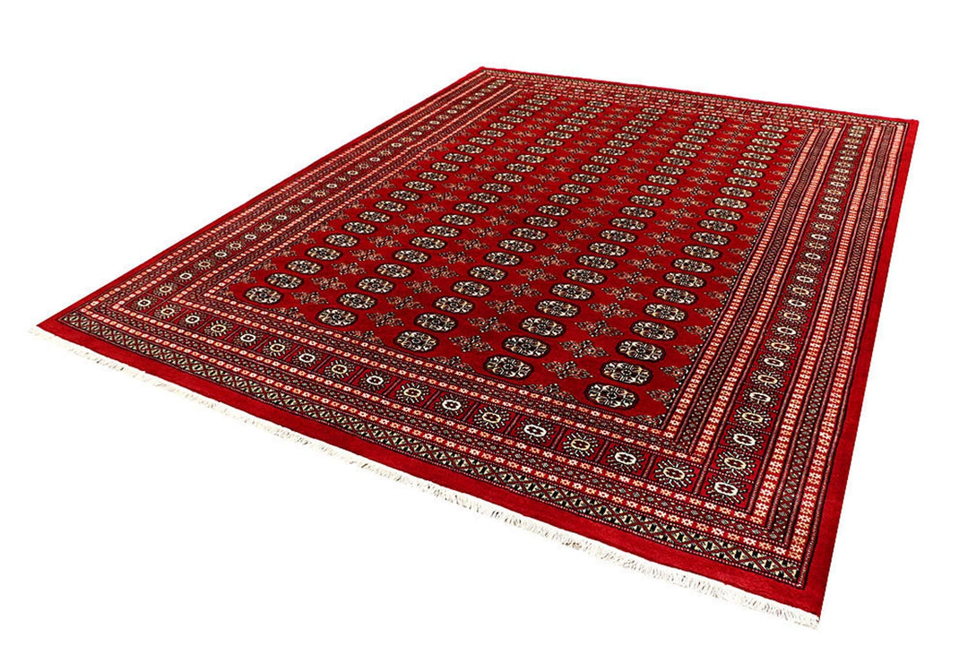 Firebrick Red Pakistani Bokhara Rug 8' x 10' 4" Hand-Knotted | No. QA27881