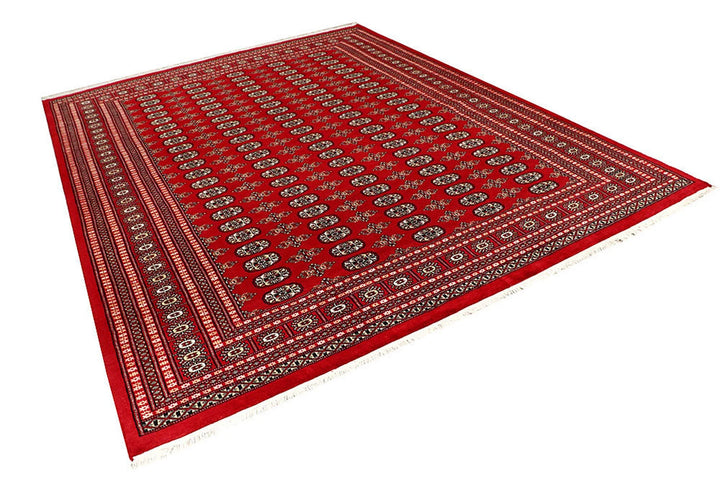 Firebrick Red Pakistani Bokhara Rug 8' x 10' 4" Hand-Knotted | No. QA27881