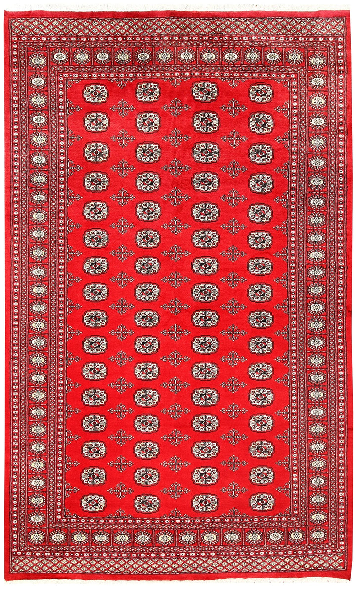 Red Pakistani Bokhara Rug 6' x 9' 10" Hand-Knotted | No. QA28190