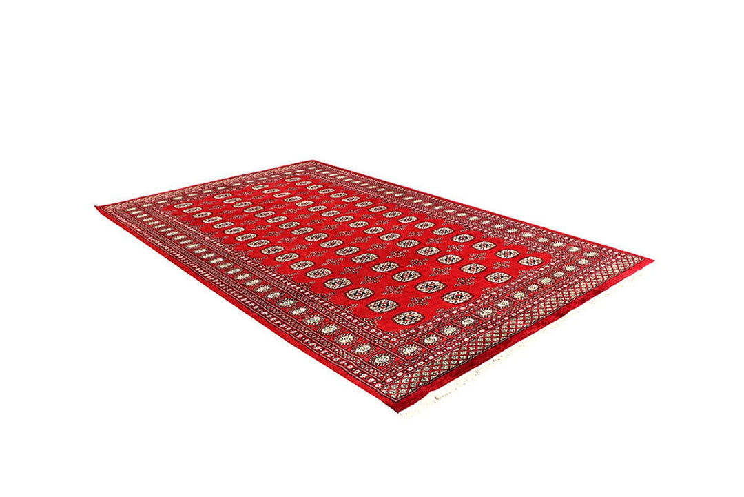 Red Pakistani Bokhara Rug 6' x 9' 10" Hand-Knotted | No. QA28190