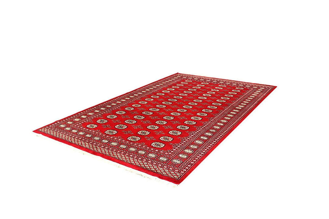 Red Pakistani Bokhara Rug 6' x 9' 10" Hand-Knotted | No. QA28190