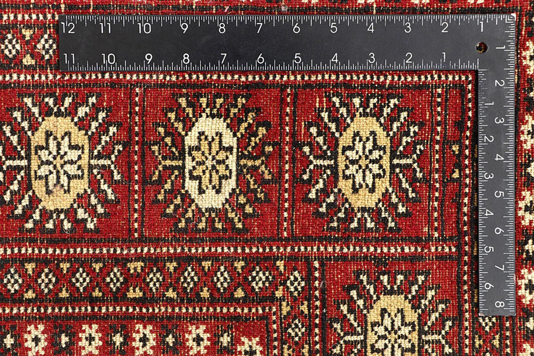 Red Pakistani Bokhara Rug 6' x 9' 10" Hand-Knotted | No. QA28190
