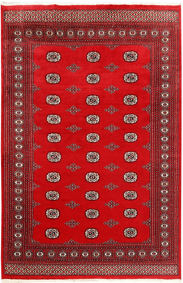 Red Pakistani Bokhara Rug 6' x 9'2" Hand-Knotted | No. QA28209