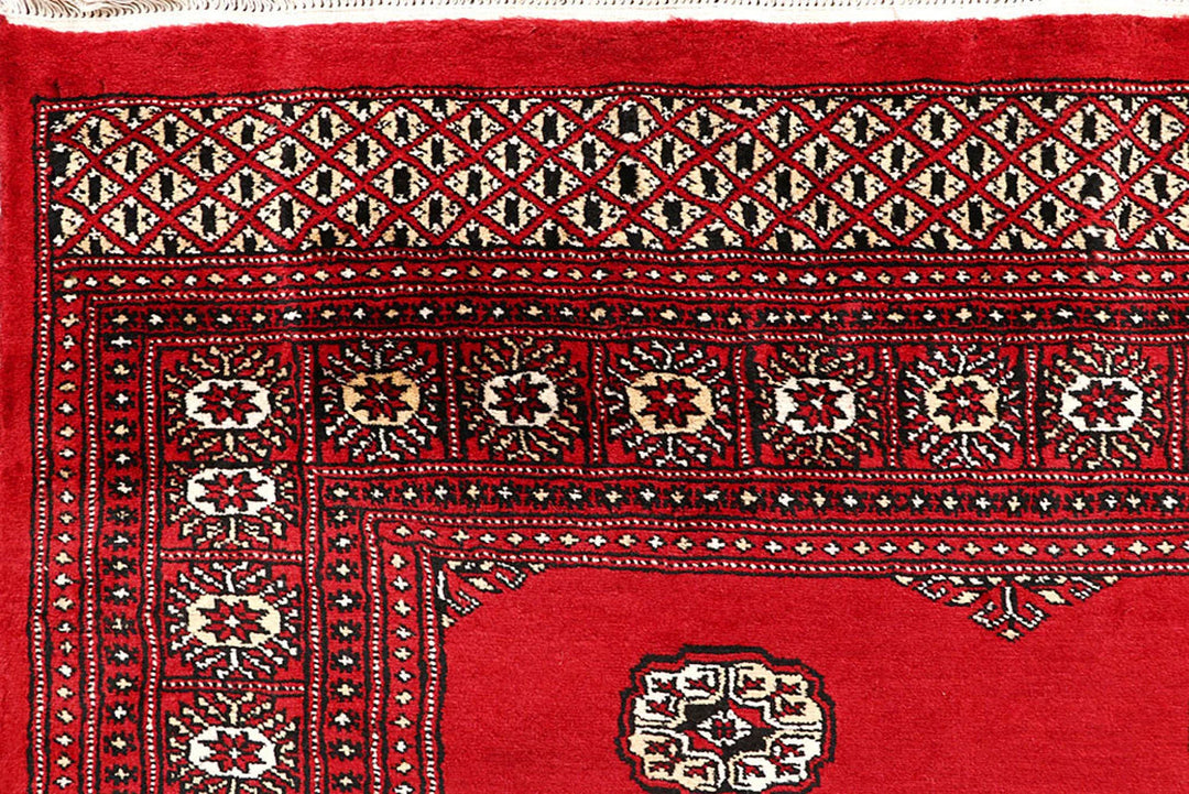 Red Pakistani Bokhara Rug 6' x 9'2" Hand-Knotted | No. QA28209