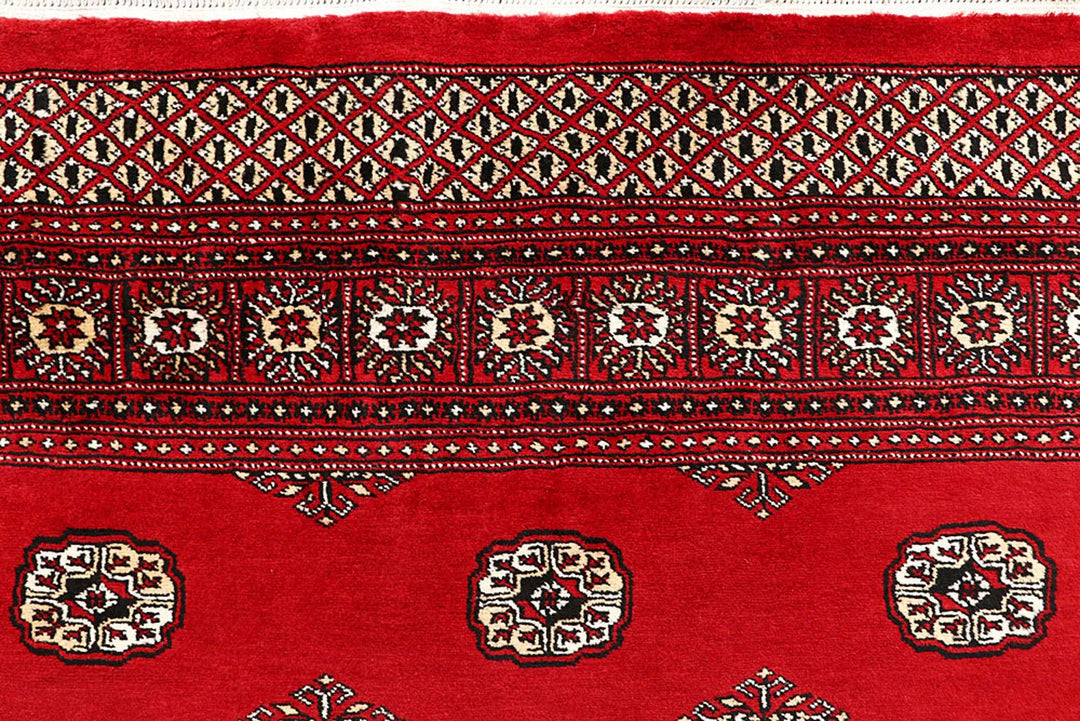 Red Pakistani Bokhara Rug 6' x 9'2" Hand-Knotted | No. QA28209