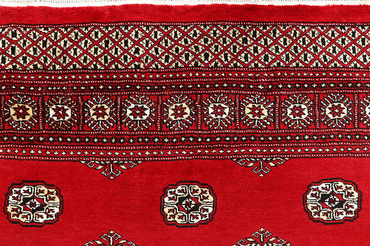 Red Pakistani Bokhara Rug 6' x 9'2" Hand-Knotted | No. QA28209