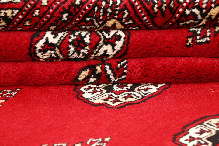 Red Pakistani Bokhara Rug 6' x 9'2" Hand-Knotted | No. QA28209