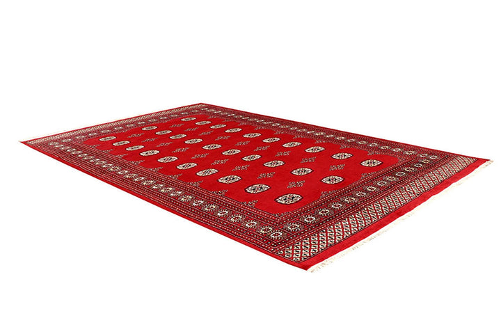 Red Pakistani Bokhara Rug 6' x 9'2" Hand-Knotted | No. QA28209