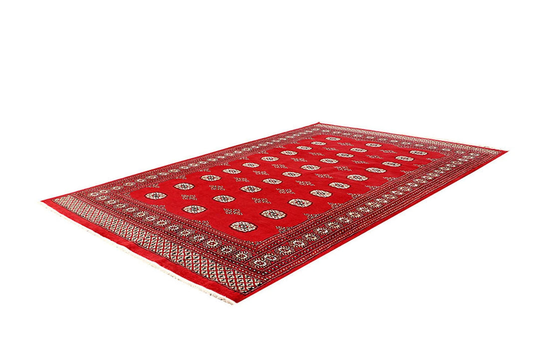 Red Pakistani Bokhara Rug 6' x 9'2" Hand-Knotted | No. QA28209