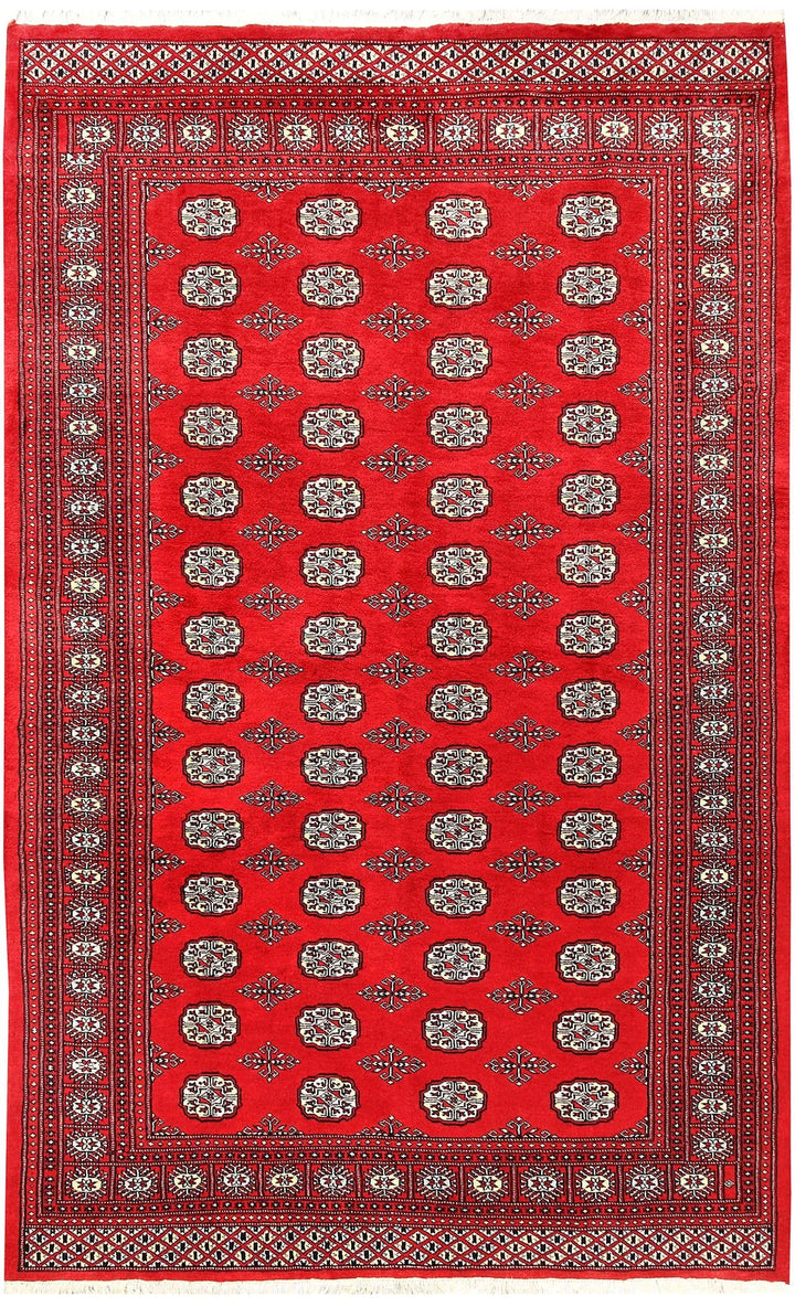 Red Pakistani Bokhara Rug 5' 7" x 8' 11" Hand-Knotted | No. QA28279