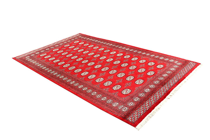 Red Pakistani Bokhara Rug 5' 7" x 8' 11" Hand-Knotted | No. QA28279