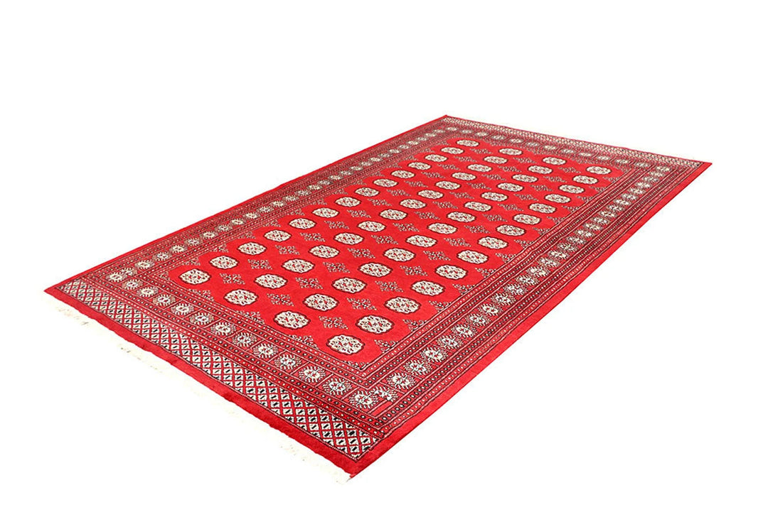 Red Pakistani Bokhara Rug 5' 7" x 8' 11" Hand-Knotted | No. QA28279