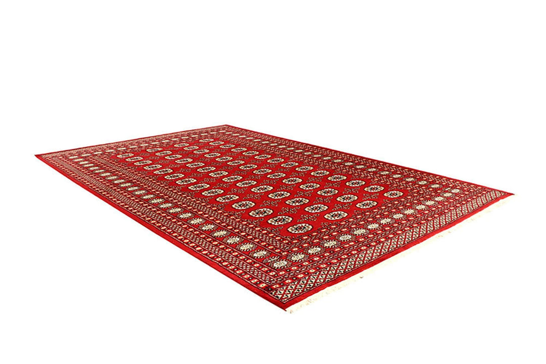 Red Pakistani Bokhara Rug 6' 1" x 9' 4" Hand-Knotted | No. QA28308