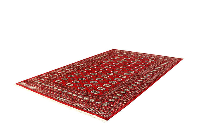 Red Pakistani Bokhara Rug 6' 1" x 9' 4" Hand-Knotted | No. QA28308