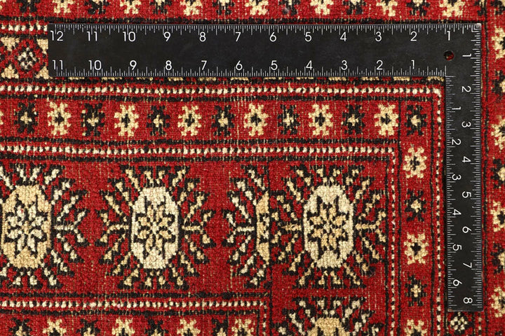 Red Pakistani Bokhara Rug 6' 1" x 9' 4" Hand-Knotted | No. QA28308