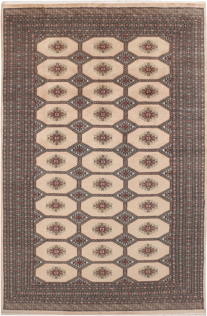 Bisque Pakistani Jaldar Rug 6' 7" x 10' 3" Hand-Knotted | No. QA28437