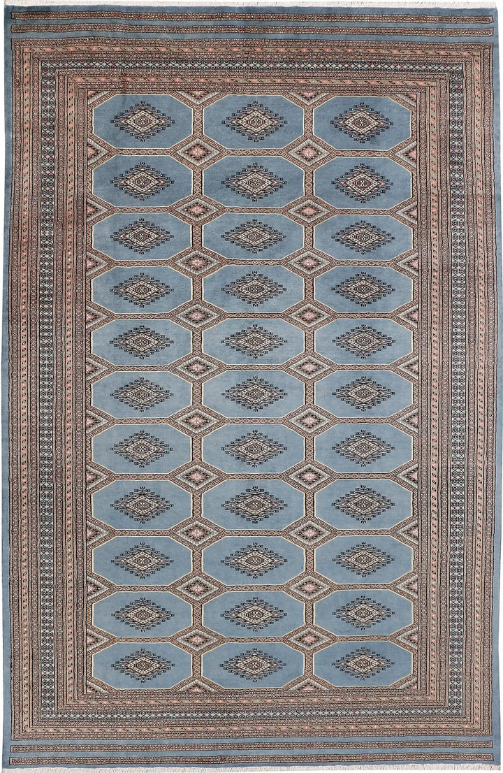 Light Slate Grey Pakistani Jaldar Rug 6' 7" x 10' 2" Hand-Knotted | No. QA28540