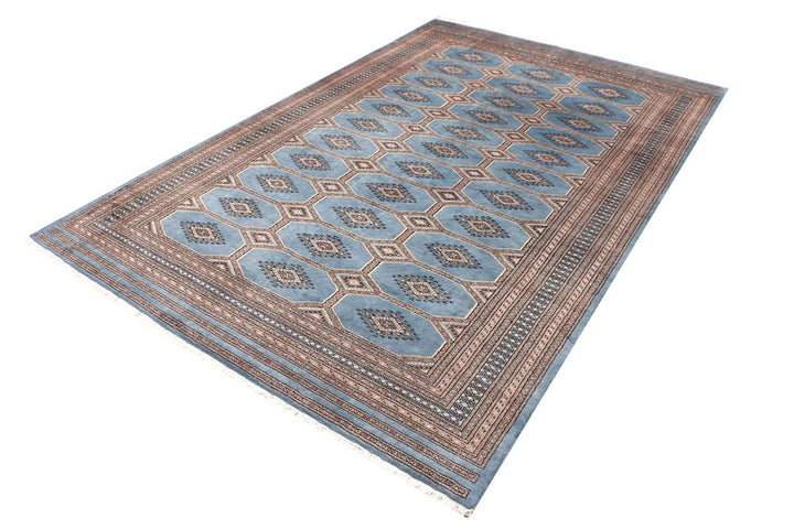 Light Slate Grey Pakistani Jaldar Rug 6' 7" x 10' 2" Hand-Knotted | No. QA28540