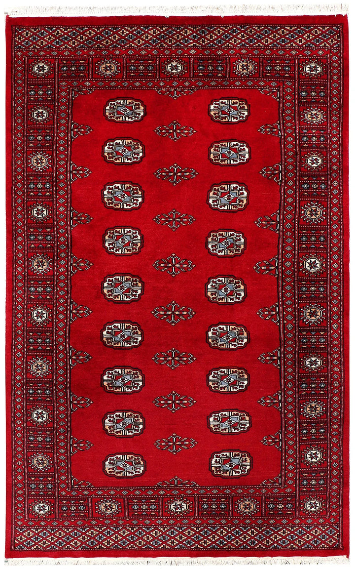 Red Pakistani Bokhara Rug 3' 11" x 6' 3" Hand-Knotted | No. QA28585