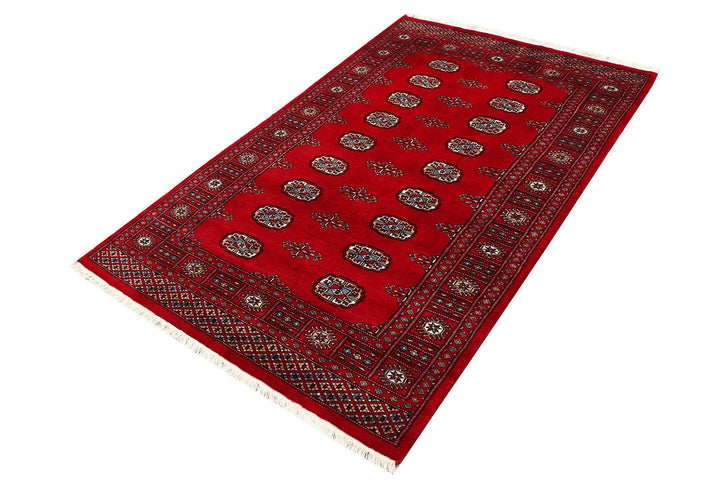 Red Pakistani Bokhara Rug 3' 11" x 6' 3" Hand-Knotted | No. QA28585