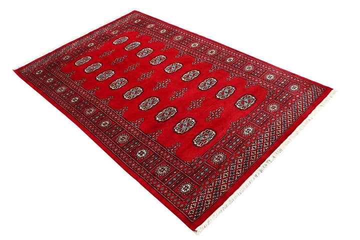 Red Pakistani Bokhara Rug 3' 11" x 6' 3" Hand-Knotted | No. QA28585