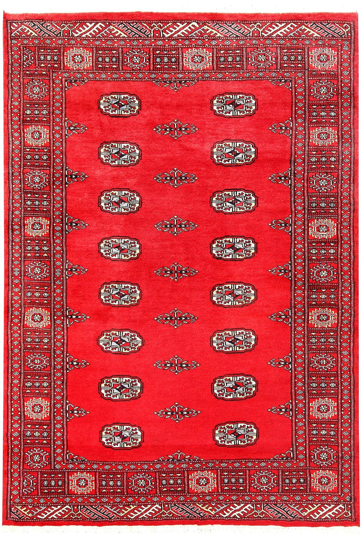 Red Pakistani Bokhara Rug 4' x 5'10" Hand-Knotted | No. QA28590