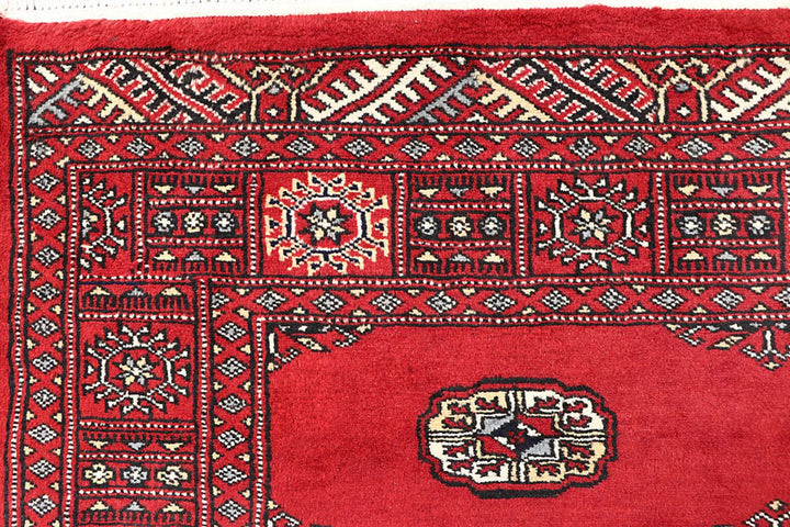 Red Pakistani Bokhara Rug 4' x 5'10" Hand-Knotted | No. QA28590