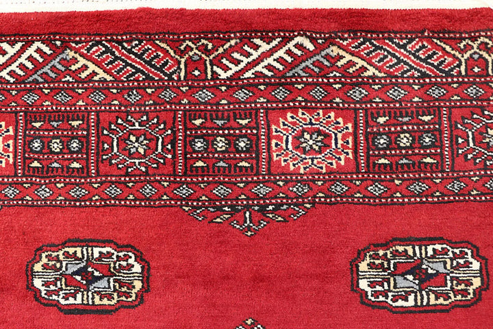 Red Pakistani Bokhara Rug 4' x 5'10" Hand-Knotted | No. QA28590