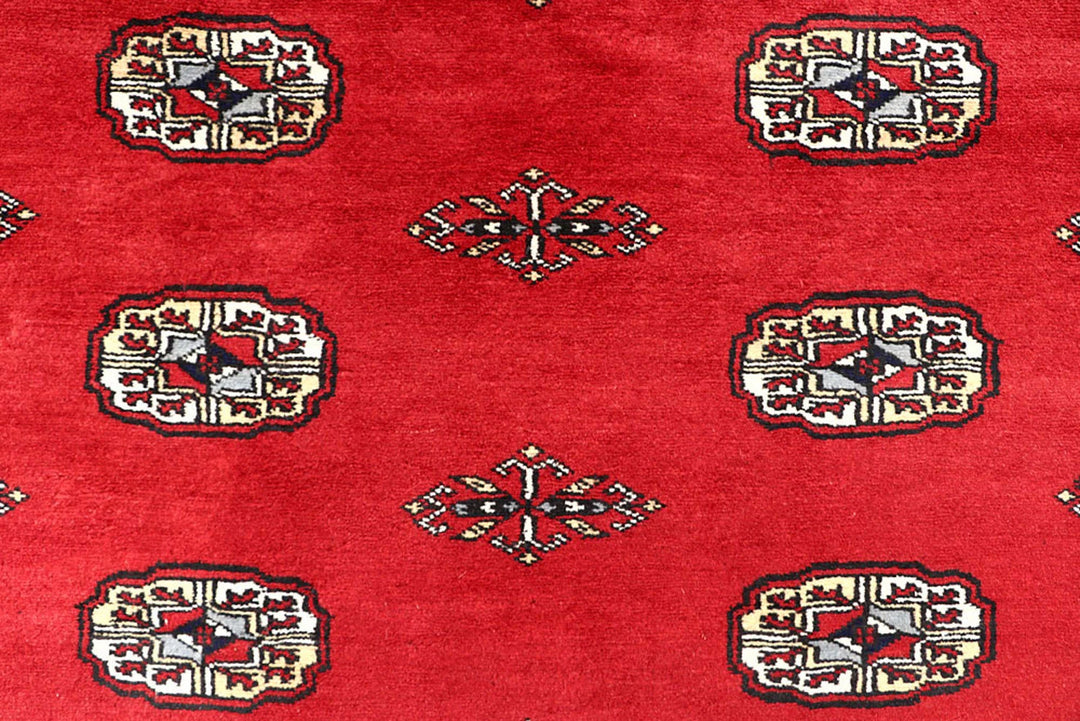 Red Pakistani Bokhara Rug 4' x 5'10" Hand-Knotted | No. QA28590