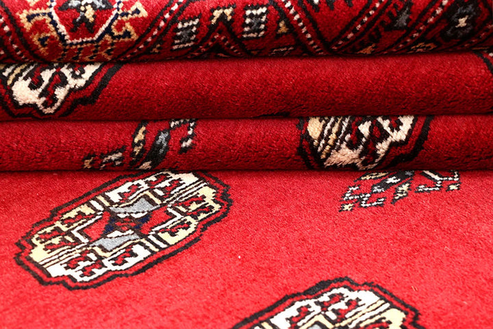 Red Pakistani Bokhara Rug 4' x 5'10" Hand-Knotted | No. QA28590