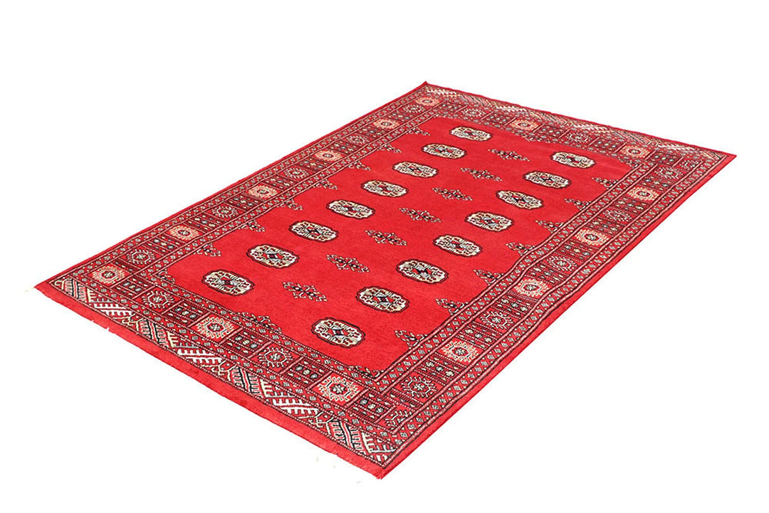 Red Pakistani Bokhara Rug 4' x 5'10" Hand-Knotted | No. QA28590