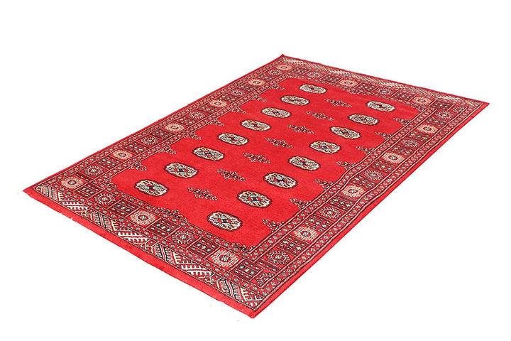 Red Pakistani Bokhara Rug 4' x 5'10" Hand-Knotted | No. QA28590
