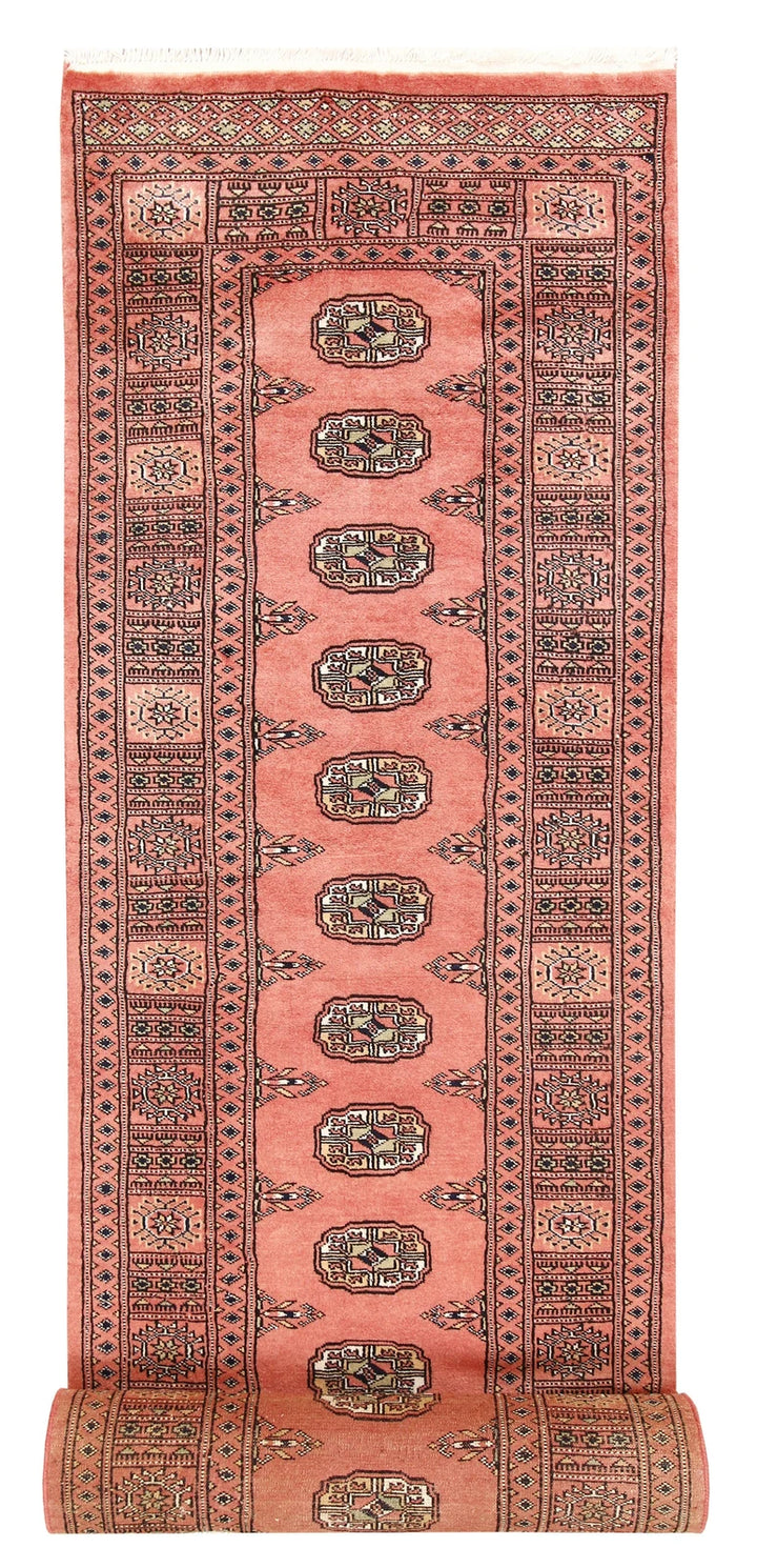 Salmon Pakistani Bokhara Rug 2'7" x 14'3" Hand-Knotted | No. QA28814