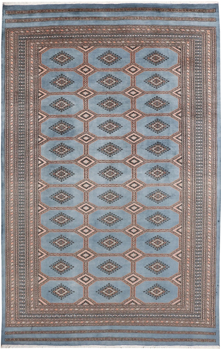 Light Slate Grey Pakistani Jaldar Rug 6' 7" x 10' 5" Hand-Knotted | No. QA28823