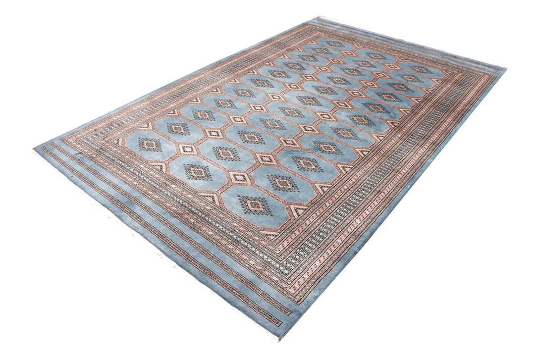 Light Slate Grey Pakistani Jaldar Rug 6' 7" x 10' 5" Hand-Knotted | No. QA28823