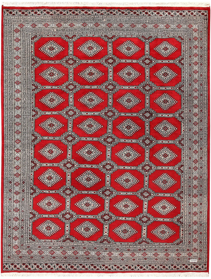 Firebrick Red Pakistani Jaldar Rug 6' 8" x 8' 4" Hand-Knotted | No. QA28851