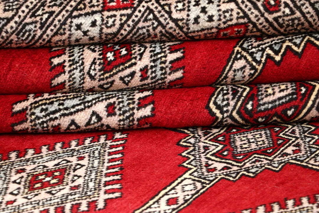 Firebrick Red Pakistani Jaldar Rug 6' 8" x 8' 4" Hand-Knotted | No. QA28851