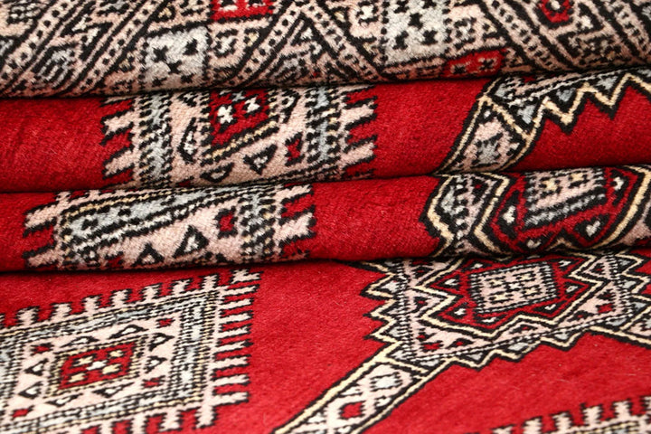 Firebrick Red Pakistani Jaldar Rug 6' 8" x 8' 4" Hand-Knotted | No. QA28851