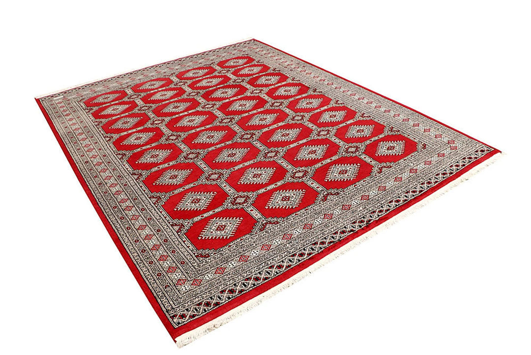 Firebrick Red Pakistani Jaldar Rug 6' 8" x 8' 4" Hand-Knotted | No. QA28851