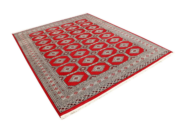 Firebrick Red Pakistani Jaldar Rug 6' 8" x 8' 4" Hand-Knotted | No. QA28851