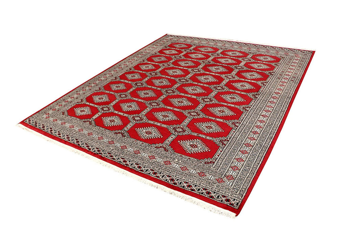 Firebrick Red Pakistani Jaldar Rug 6' 8" x 8' 4" Hand-Knotted | No. QA28851
