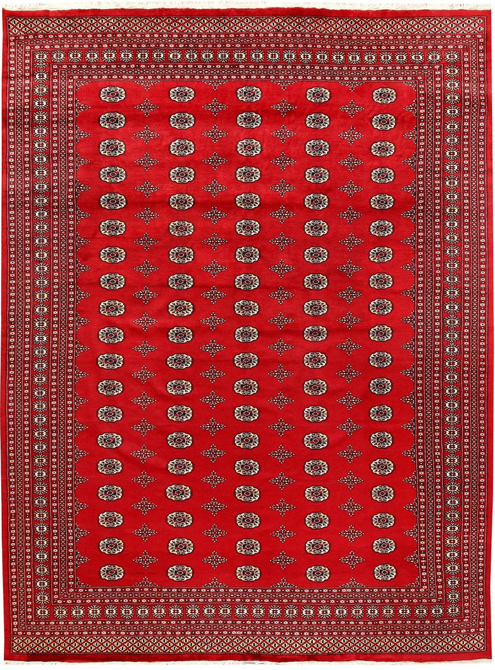 Red Pakistani Bokhara Rug 9' 1" x 12' 2" Hand-Knotted | No. QA29323